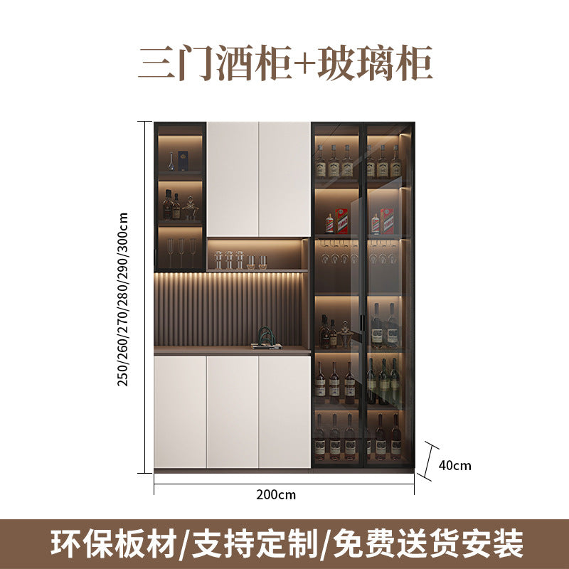 Solid Wood Sideboard Cabinet Against Wall Integrated Modern Minimalist Glass Door Wine Cabinet Dining Living Room Storage Cabinet Home Organizer