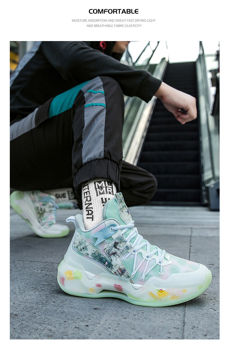 2025New National Era Men's Shoes Fashion Sports Shoes Youth High Elasticity Cushioning Anti-Slip Wear-Resistant Trendy Basketball Shoes