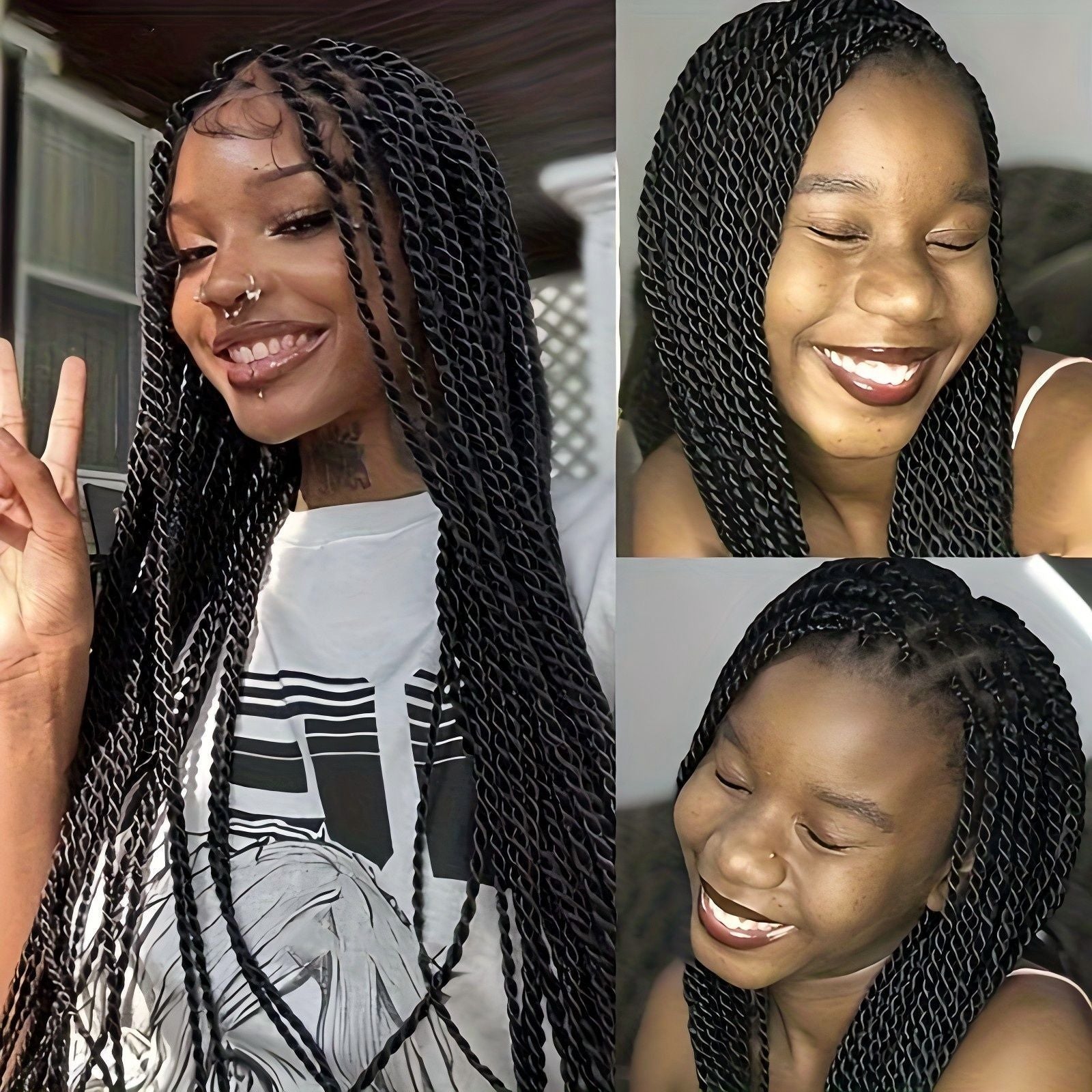 TEMU Cross-Border Foreign Trade Hot-Selling Full Lace Hand-Twisted Two-Pleat Synthetic Hairpiece lace braid wig