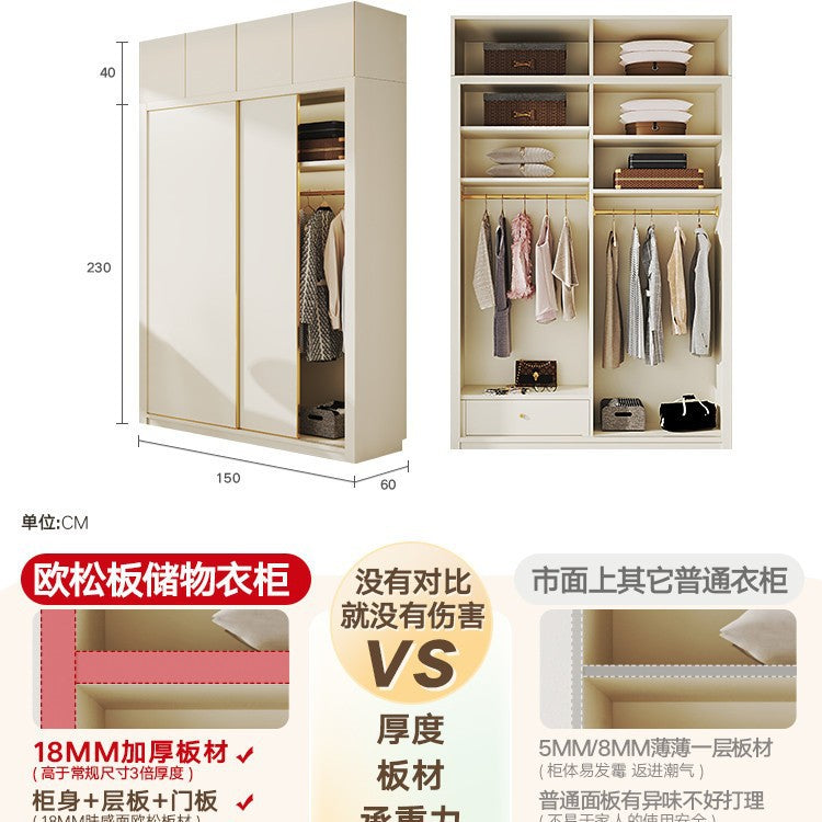 Modern Minimalist Sliding Door Wardrobe Corner Desk Integrated Combination Elevated Cabinet Top Master Bedroom Home Bedroom Wardrobe