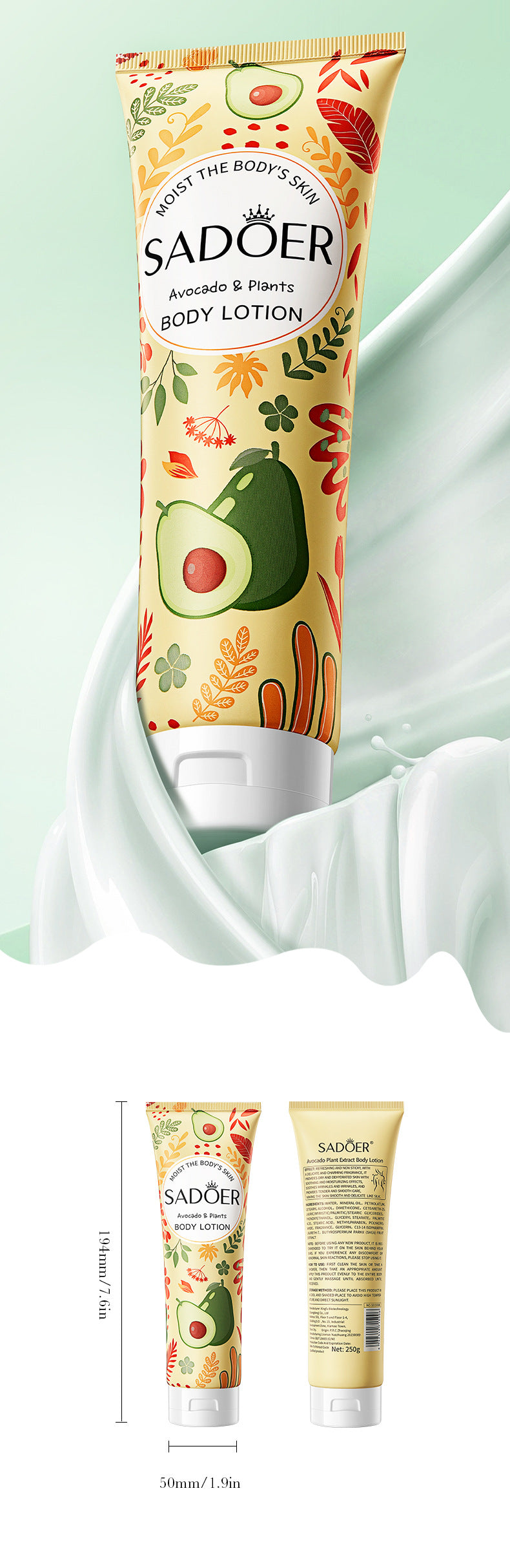 Avocado Body Lotion SADOER Autumn and winter moisturizing body cream cross-border foreign trade wholesale