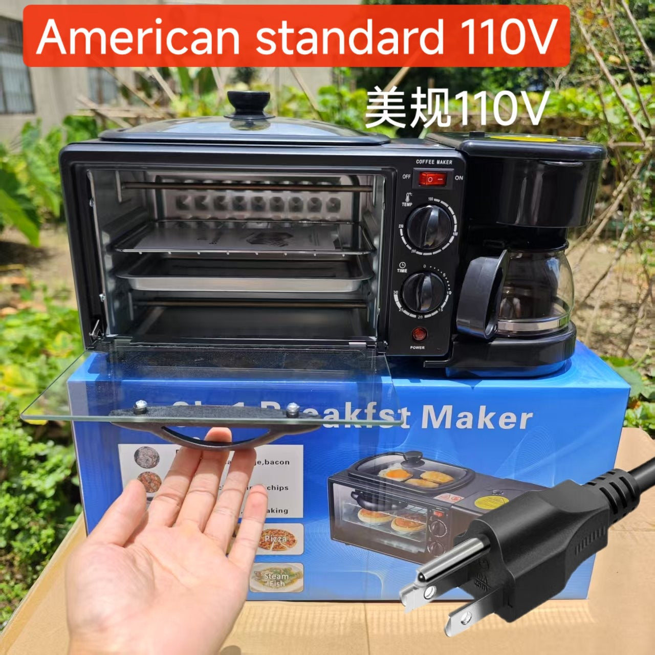 Export Multifunctional Household 3-in-1 Breakfast Machine Coffee Machine Bread Machine Intelligent Timing Baking Electric Oven