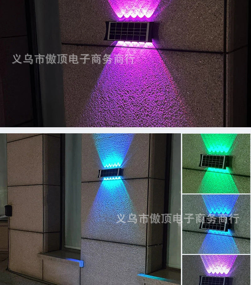 Solar wall light outdoor wall washer light with up and down illumination RGB Courtyard Decoration Waterproof Landscape Light LED Spotlight