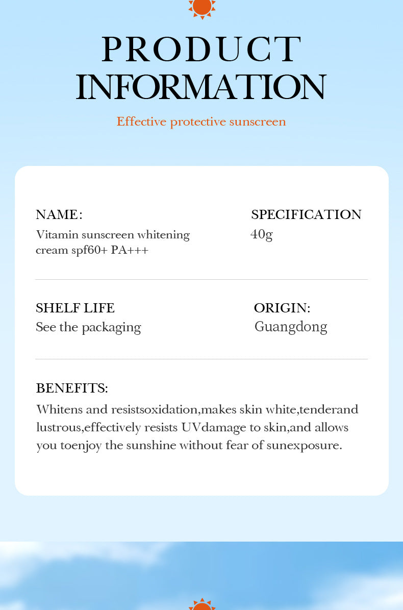 SPF60+VC Sunscreen SADOER Vitamin C Isolation Refreshing Sunscreen Lotion Cross-Border Wholesale