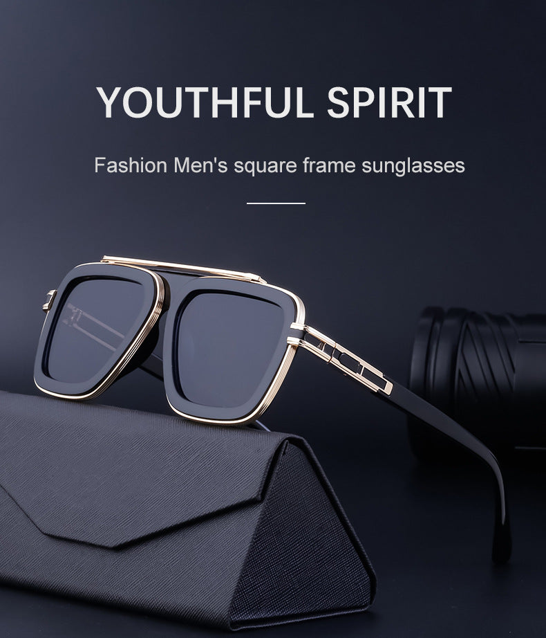 European and American Retro Square Frame Sunglasses for Men, Trendy European and American Punk Style, Internet Celebrity Same Style Sunglasses for Women ins Wind shades