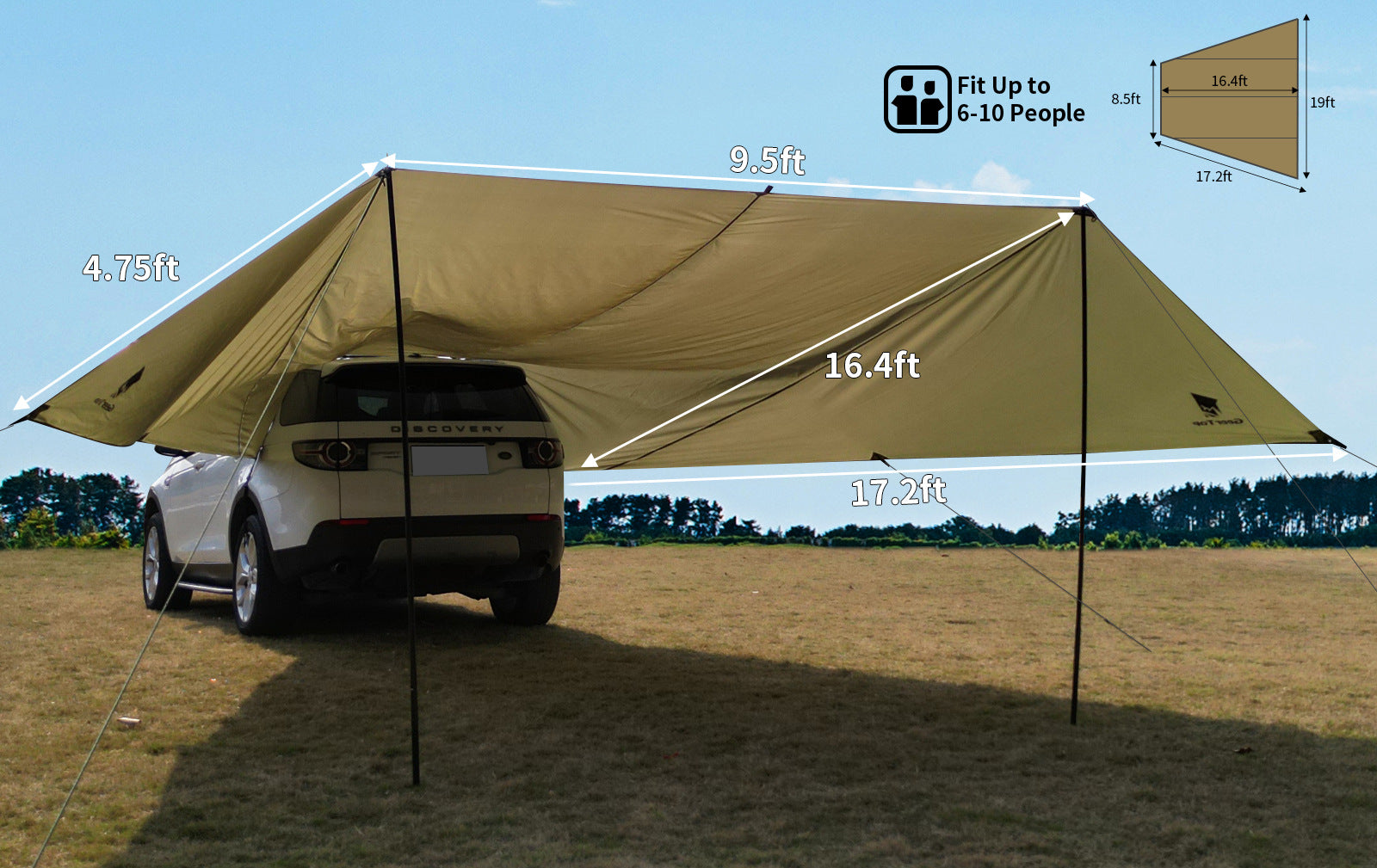 Car Rear Sunshade Canopy Large Space Multi-Person Rainproof Sunproof Tarp Outdoor Camping Gear