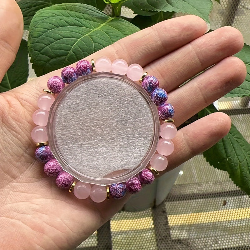 Women's Bracelet8mm Pink Crystal Spacer Bracelet Fashion Couple Gift Beaded Emperor Stone Bracelet