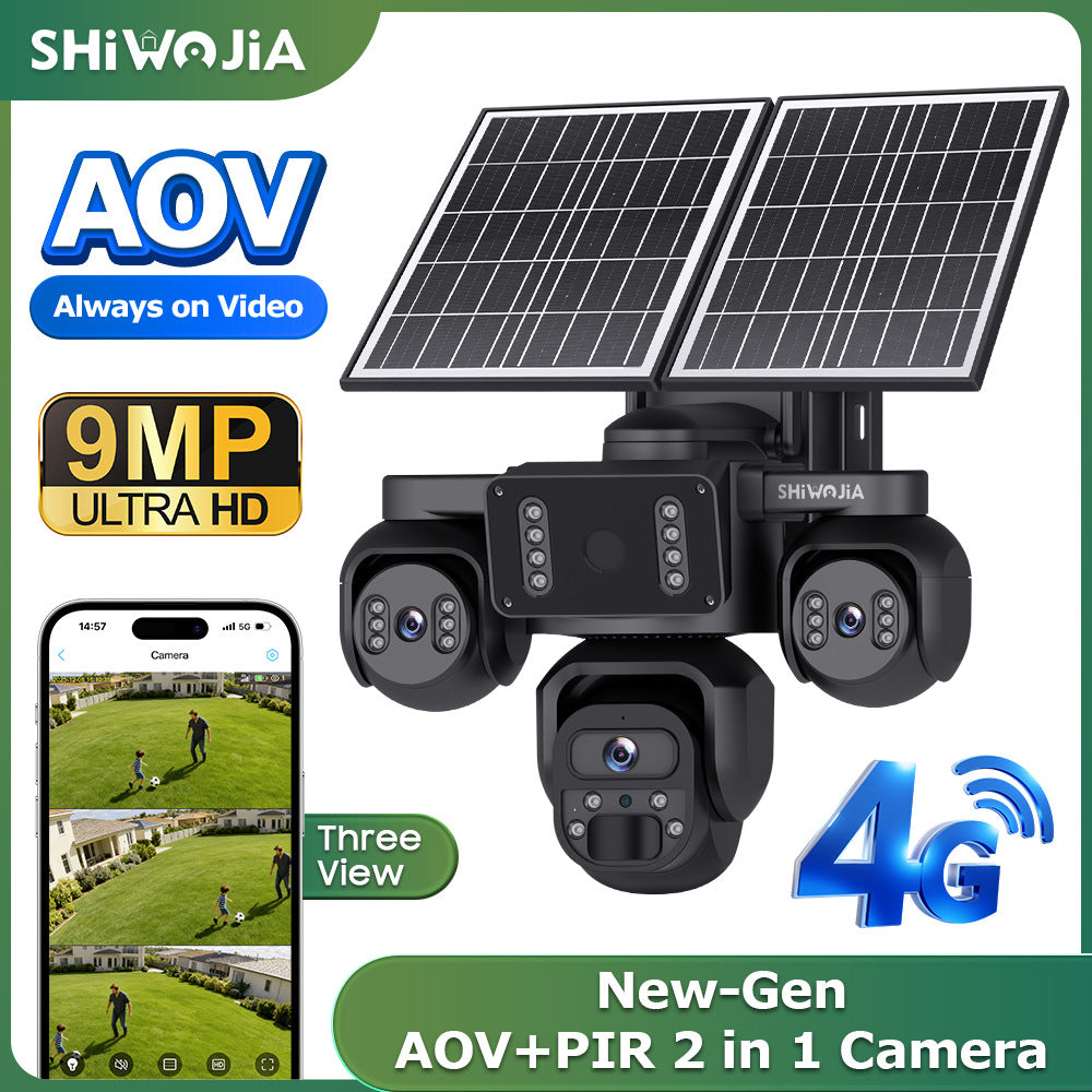 New Product AOV Low Power Consumption Trinocular Solar Camera9MP High Definition Full Color4G Solar Monitoring