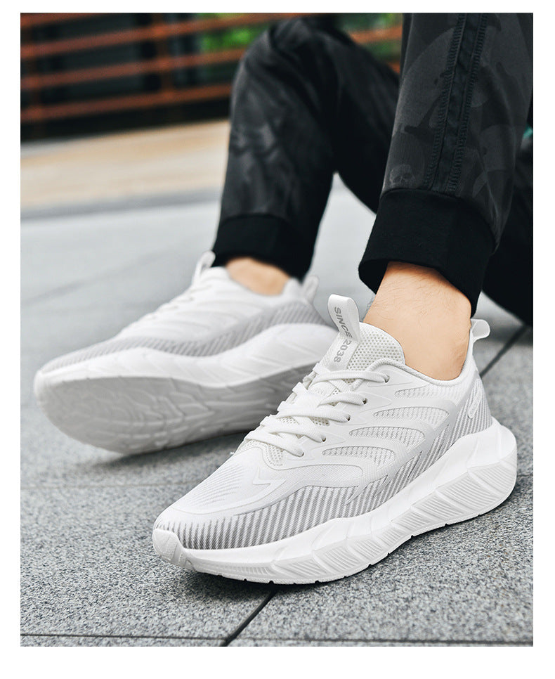 New Thick-Soled Racing Sports Shoes for Middle School Students, High Elastic Running Shoes for Men and Women, Breathable Flyknit Mesh Shoes for Couples