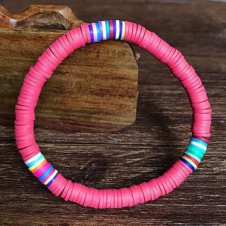 European and American Bohemian Soft Clay Bracelet Beach Party6mm Colorful Bracelet Ladies Elastic Rope Soft Clay Bracelet