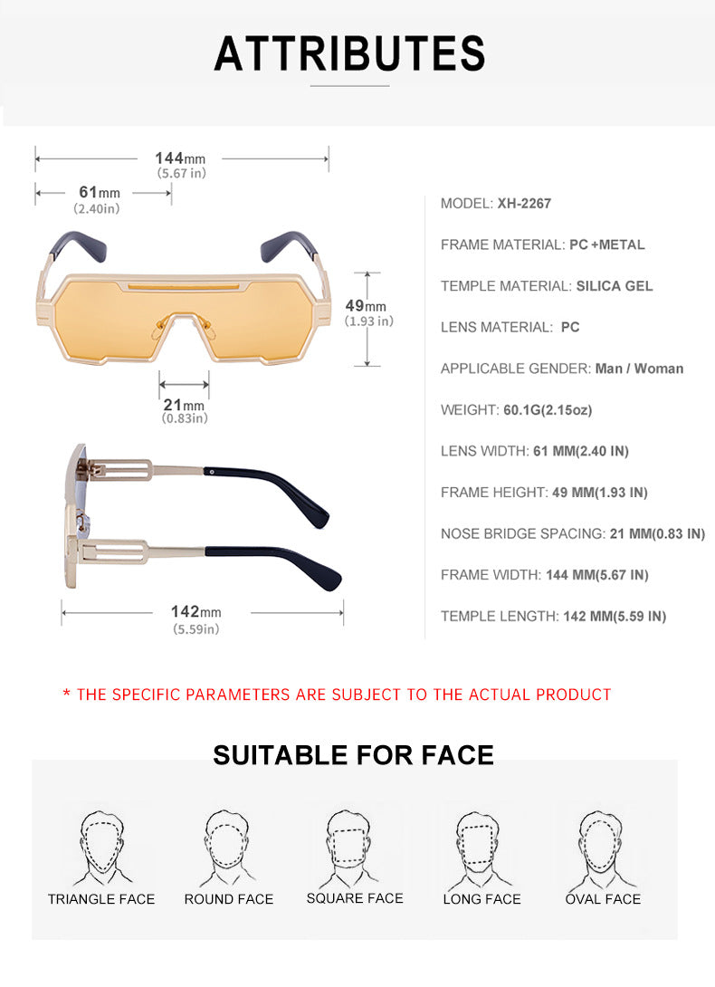 Vintage Sunglasses for Men, Steampunk Style, Irregular Sunglasses, High-End Driving Glasses, Sun Protection Integrated Glasses for Women