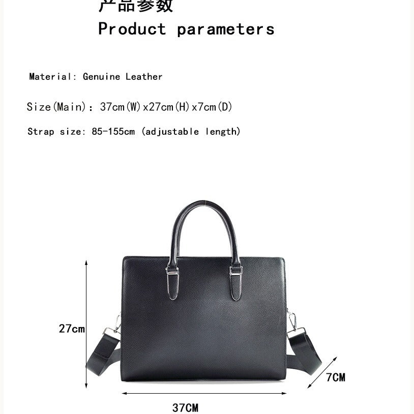 Anti-theft Fingerprint Lock Genuine Leather Briefcase Men's Business Handbag Commuting High-end Shoulder Crossbody Bag Fingerprint Unlock