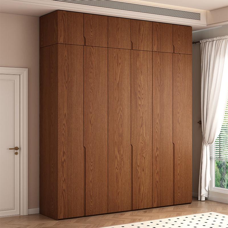 Oak Wardrobe Solid Wood Bedroom Household Handle-Free Storage Cabinet Walnut Color ENF Grade Combination Segmented Wardrobe