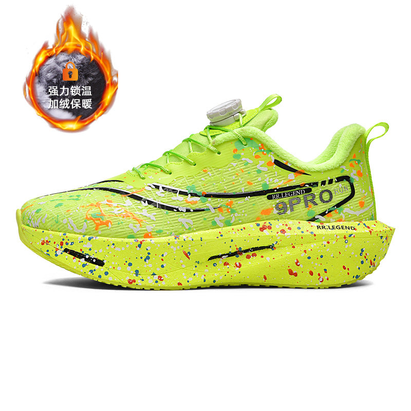 Winter New Thickened Warm Luminous Rotating Buckle Running Shoes with Real Carbon Plate Cushioning and Anti-Slip Sports Shoes