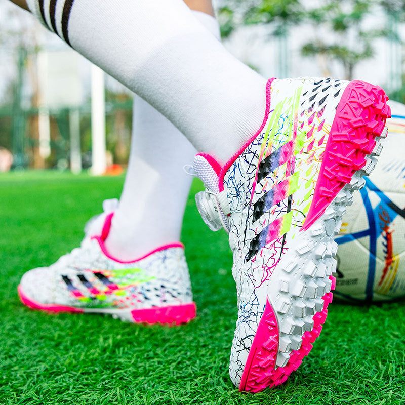 New style soccer shoes for men, women, and children with rotating buckle TF Broken Nail Style Youth Student Grassland Competition Training Shoes