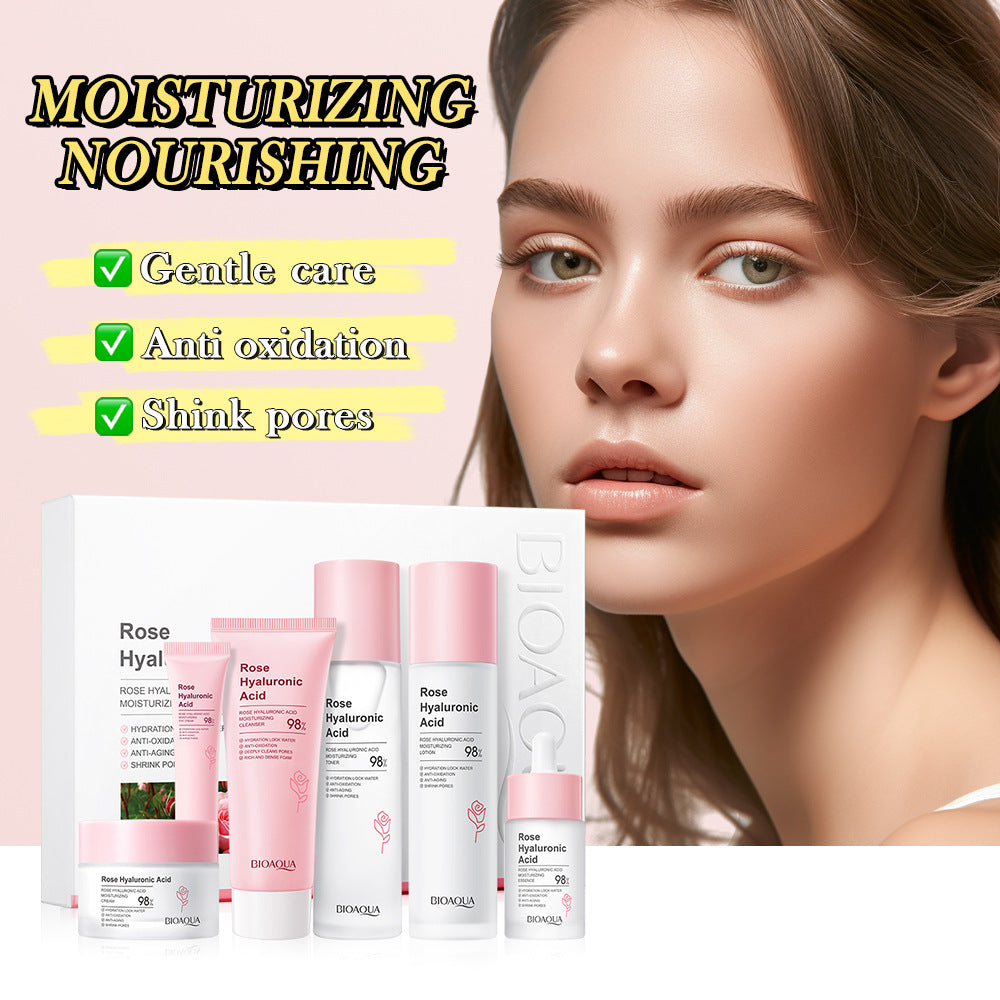 Full English Rose Skincare Set BIOAOUA Hyaluronic acid moisturizing six-piece set  foreign trade wholesale