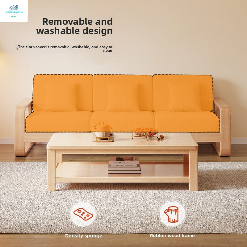 Nordic Modern Minimalist Solid Wood Three-Seater Sofa for Living Room Small Apartment Combination Sofa with Removable and Washable Fabric Cover