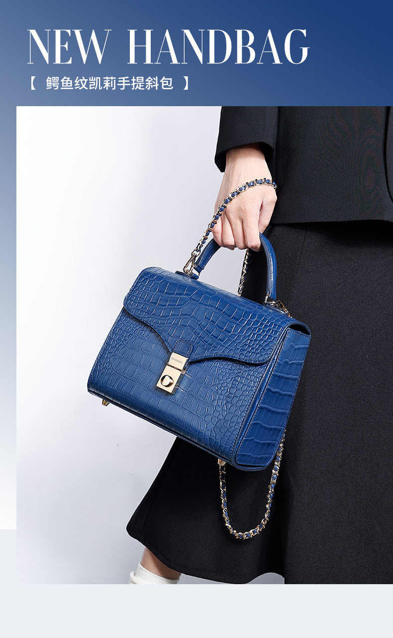 European and American Retro Small Square Bag Fashion Simple Handbag Crocodile Pattern Crossbody Kelly Bag Versatile Crossbody Bag Light Luxury Trend