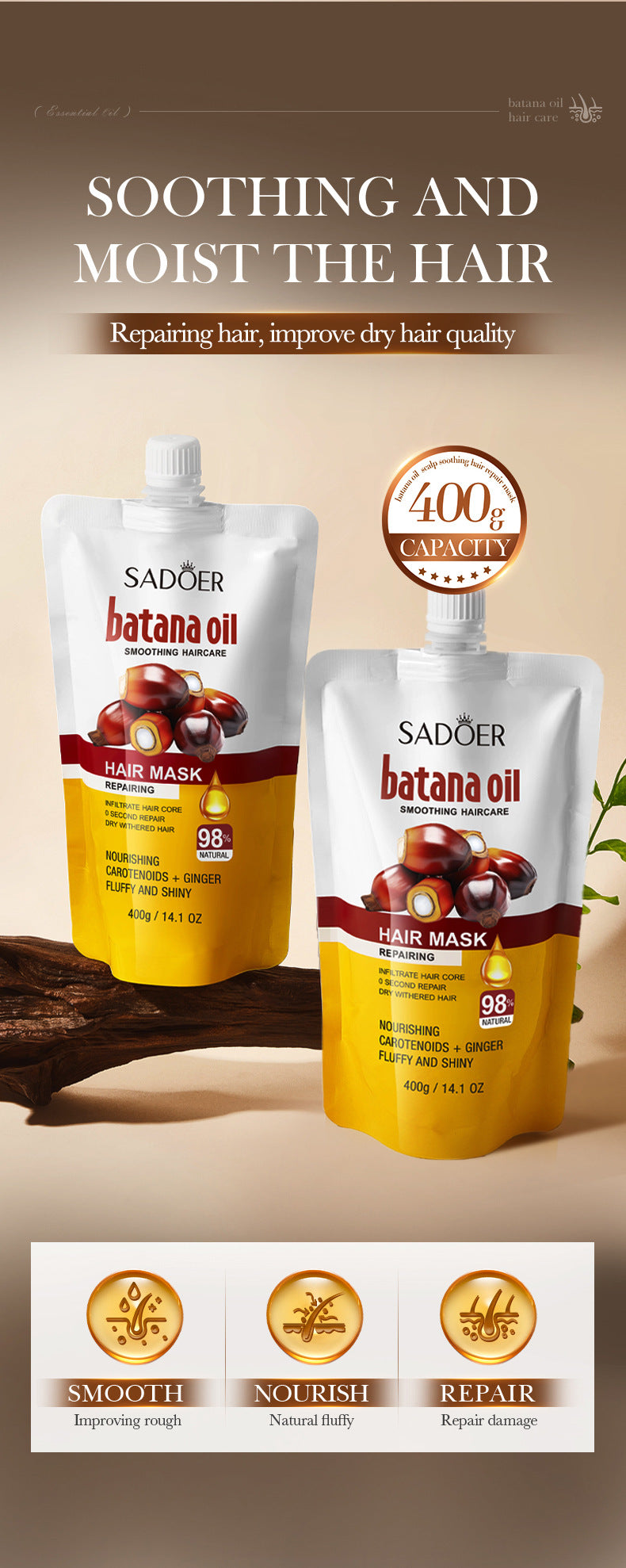 Batahana Nourishing Hair Mask SADOER Soothing and Moisturizing Conditioner Sachet Cross-Border Wholesale