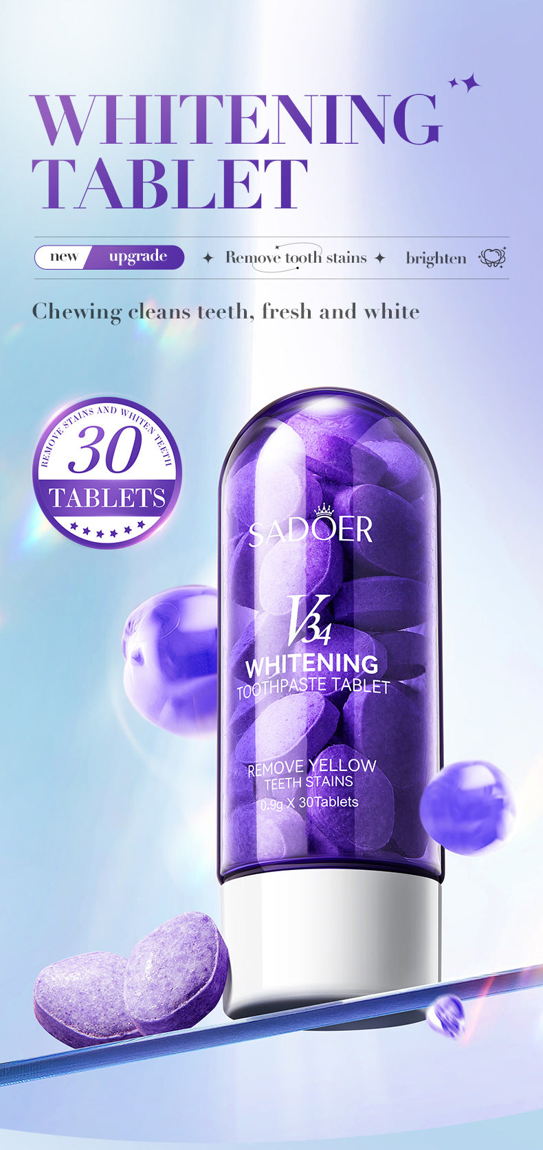 V34Whitening Teeth Strips SADOER Deep Cleaning Teeth Clean Toothpaste Cross-Border Foreign Trade Wholesale