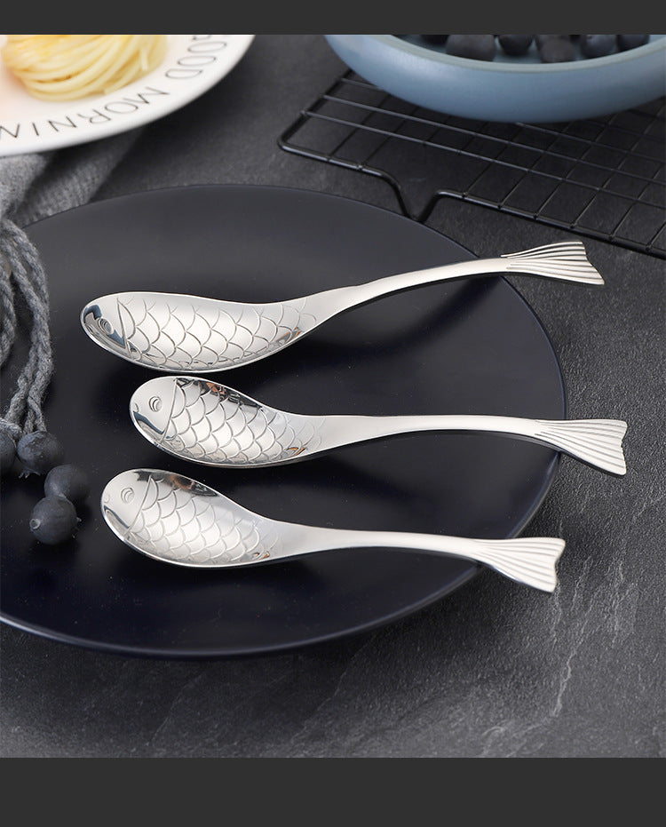 304Stainless Steel Spoon Cooking Restaurant Spoon Pickled Fish Spoon Cartoon Spoon PVD Titanium-plated Colorful Fish Tail Cute Spoon