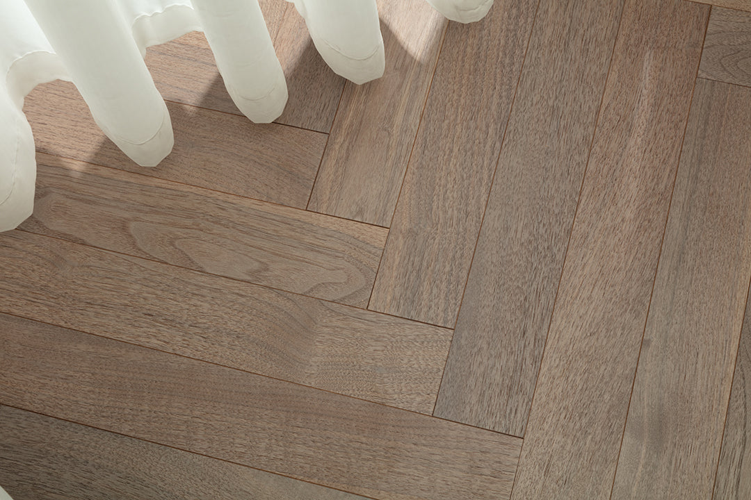9215 Herringbone Art Parquet  Metallic UV Full Birch Multi-layer Core Solid Wood Black Walnut Veneer Brushed Clickblock Joint Engineered Flooring