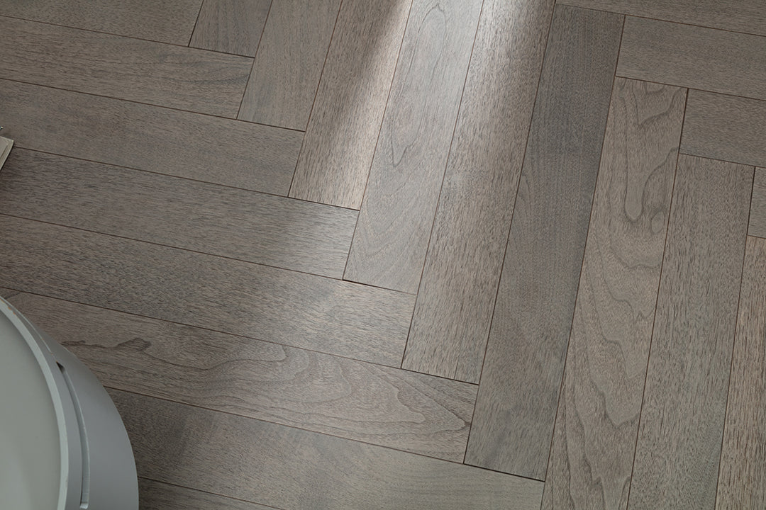 9216 Herringbone Art Parquet  Metallic UV Full Birch Multi-layer Core Solid Wood Black Walnut Veneer Brushed Clickblock Joint Engineered Flooring