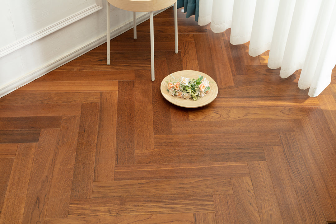 9217 Herringbone Art Parquet Full Birch Multi-layer Core Solid Wood Teak Veneer Brushed Clickblock Joint Engineered Flooring