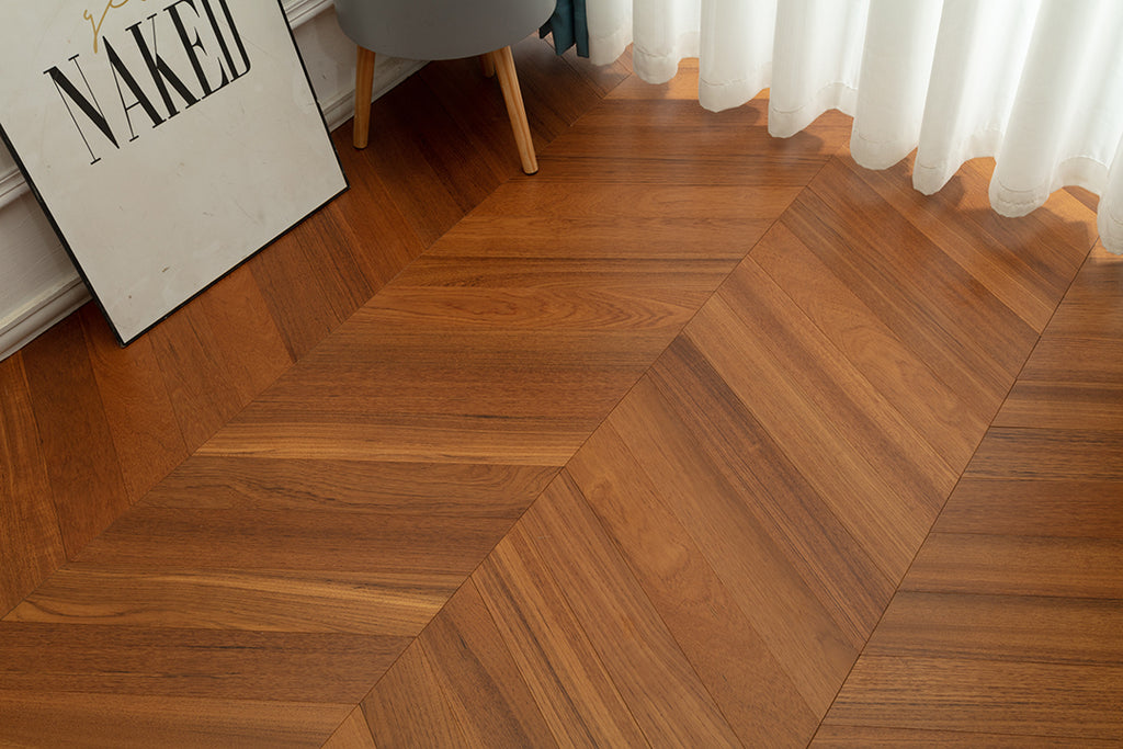 9517 Chevron Art Parquet  Full Birch Multi-layer Core Solid Wood Teak Veneer Brushed Engineered Flooring