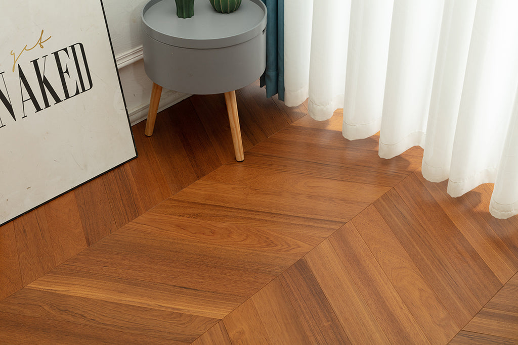 9517 Chevron Art Parquet  Full Birch Multi-layer Core Solid Wood Teak Veneer Brushed Engineered Flooring