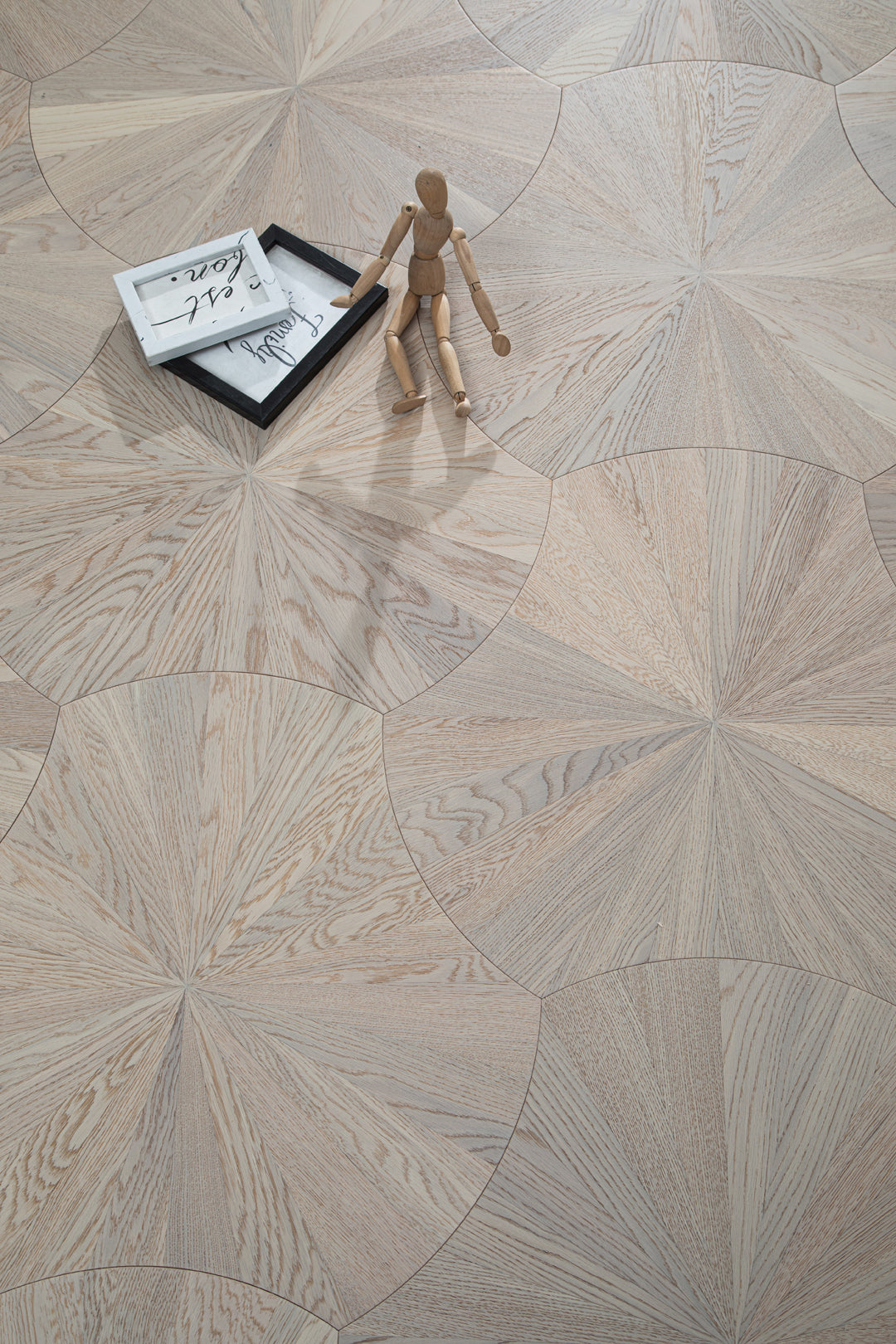 YXPX602 Pale Greige Oak Sunburst Radial Organic Parquet Flooring | Lotus Leaf Series
