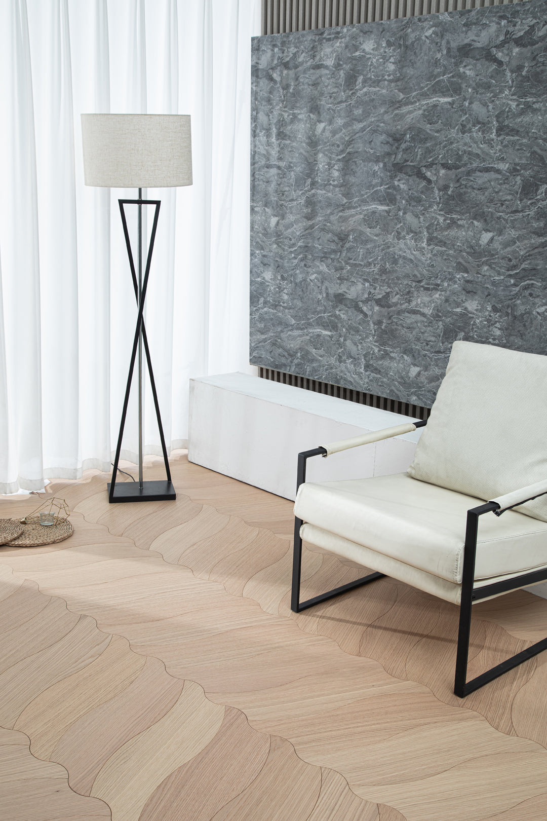 YXPX605 Light Oak Soft Ripple Flowing Organic Parquet Flooring | Wave Series