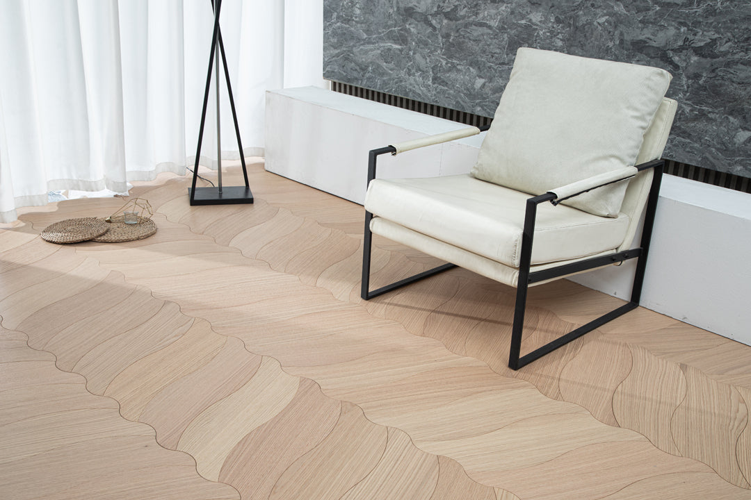 YXPX605 Light Oak Soft Ripple Flowing Organic Parquet Flooring | Wave Series