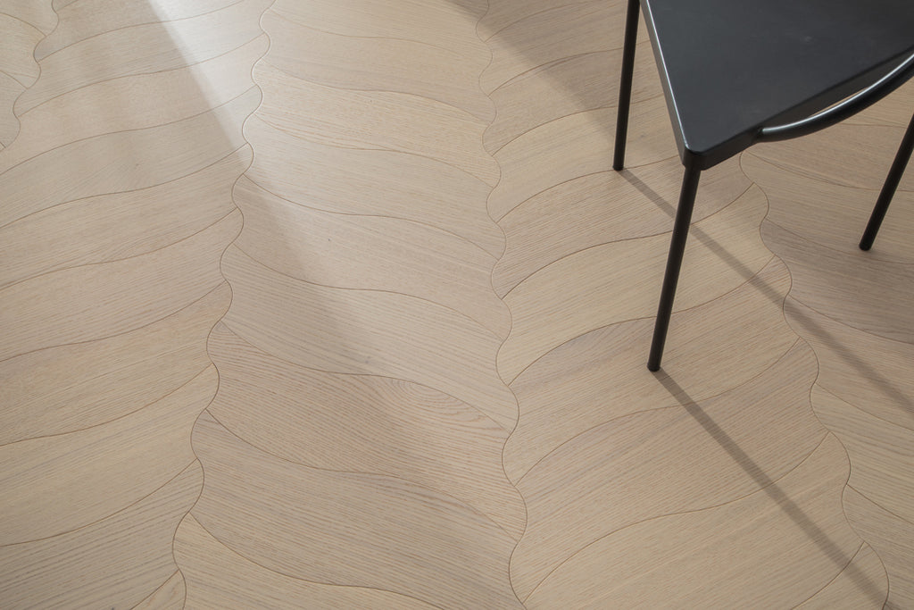 YXPX606  Creamy White Oak Soft Ripple Organic Parquet Flooring | Wave Series