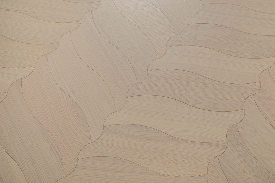 YXPX606  Creamy White Oak Soft Ripple Organic Parquet Flooring | Wave Series