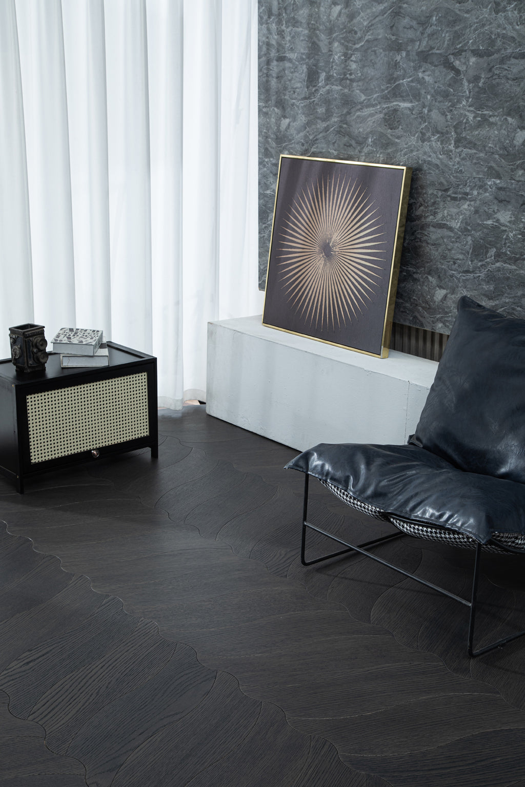 YXPX607 Charcoal Oak Undulating Ripple Premium Parquet Flooring | Wave Series