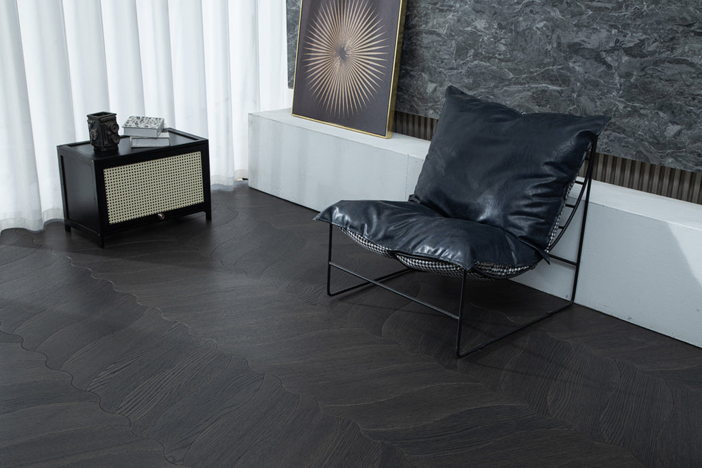 YXPX607 Charcoal Oak Undulating Ripple Premium Parquet Flooring | Wave Series