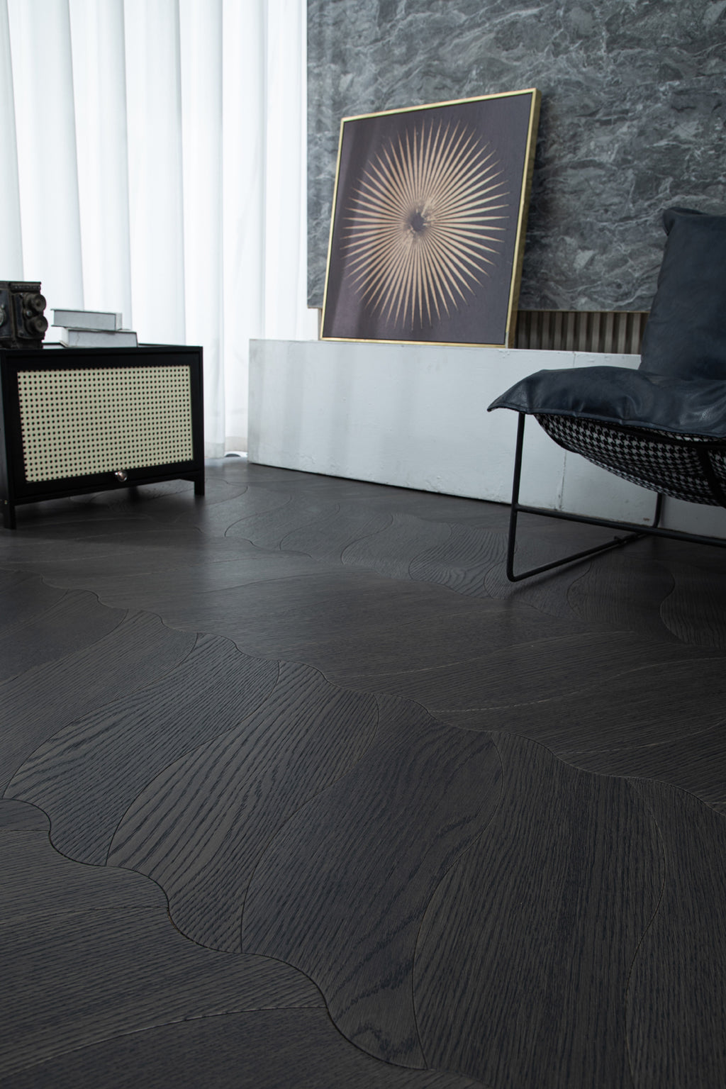 YXPX607 Charcoal Oak Undulating Ripple Premium Parquet Flooring | Wave Series