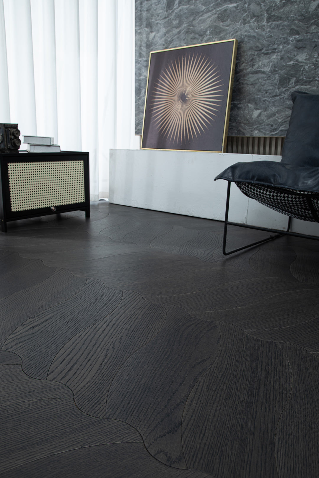 YXPX607 Charcoal Oak Undulating Ripple Premium Parquet Flooring | Wave Series