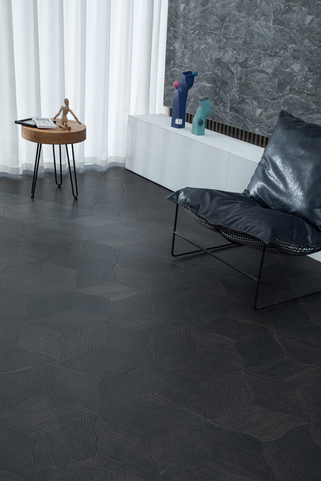 YXPX610 Charcoal Smoked Oak Lily Petal Curved Luxury Artistic Parquet Flooring | Lily Series