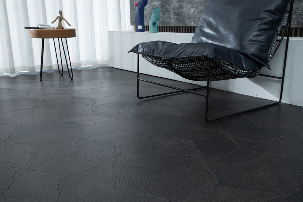 YXPX610 Charcoal Smoked Oak Lily Petal Curved Luxury Artistic Parquet Flooring | Lily Series