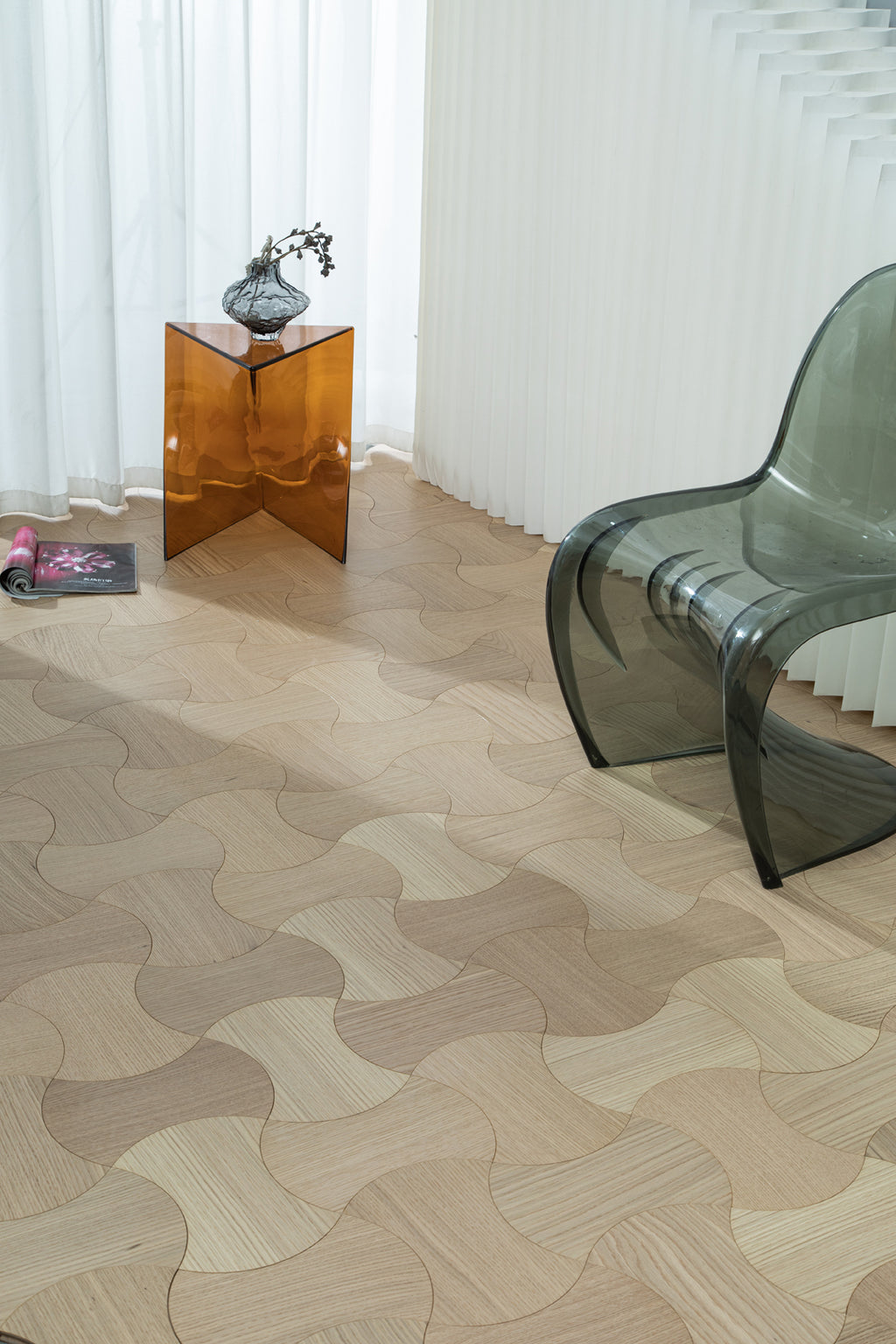 YXPX611 Natural Oak Hourglass Silhouette Artistic Flowing Parquet Flooring | Wasp Waist Series