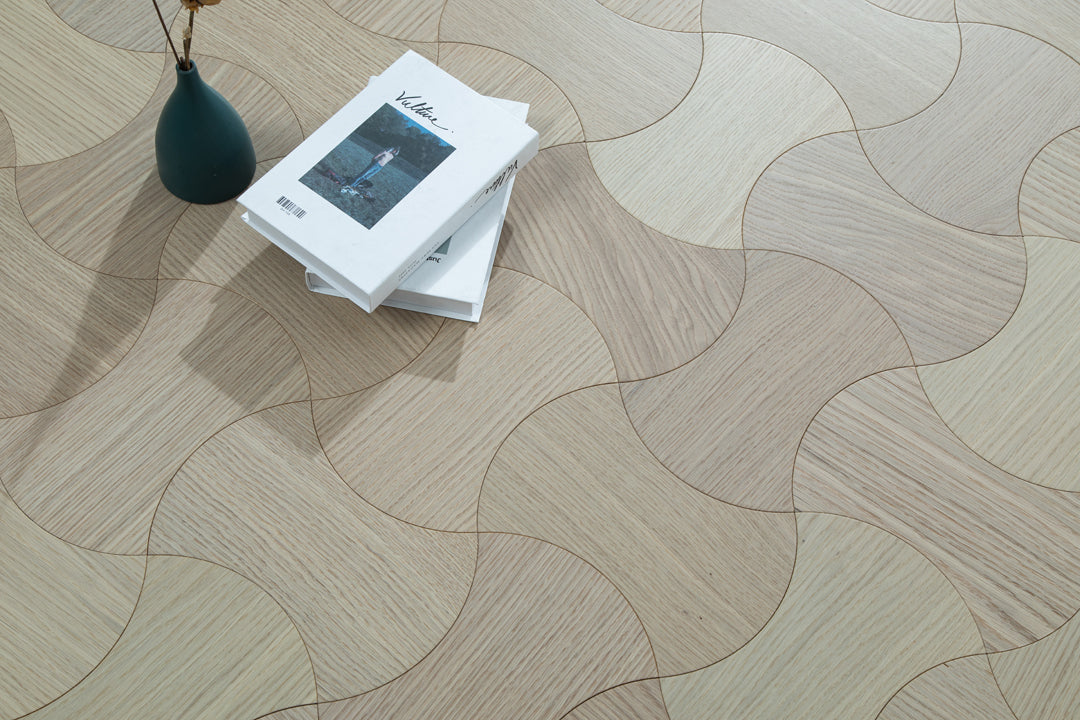 YXPX612 Creamy White Oak Hourglass Silhouette Soft Flowing Artistic Parquet Flooring | Wasp Waist Series