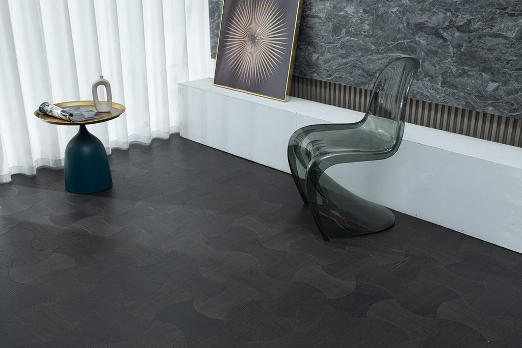 YXPX613 Charcoal Smoked Oak Hourglass Silhouette Luxury Artistic Parquet Flooring | Wasp Waist Series