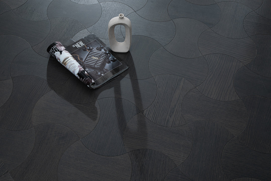 YXPX613 Charcoal Smoked Oak Hourglass Silhouette Luxury Artistic Parquet Flooring | Wasp Waist Series