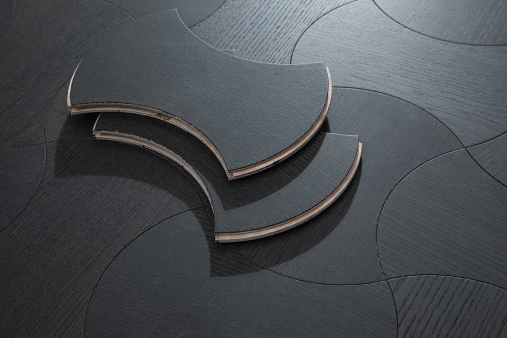 YXPX613 Charcoal Smoked Oak Hourglass Silhouette Luxury Artistic Parquet Flooring | Wasp Waist Series