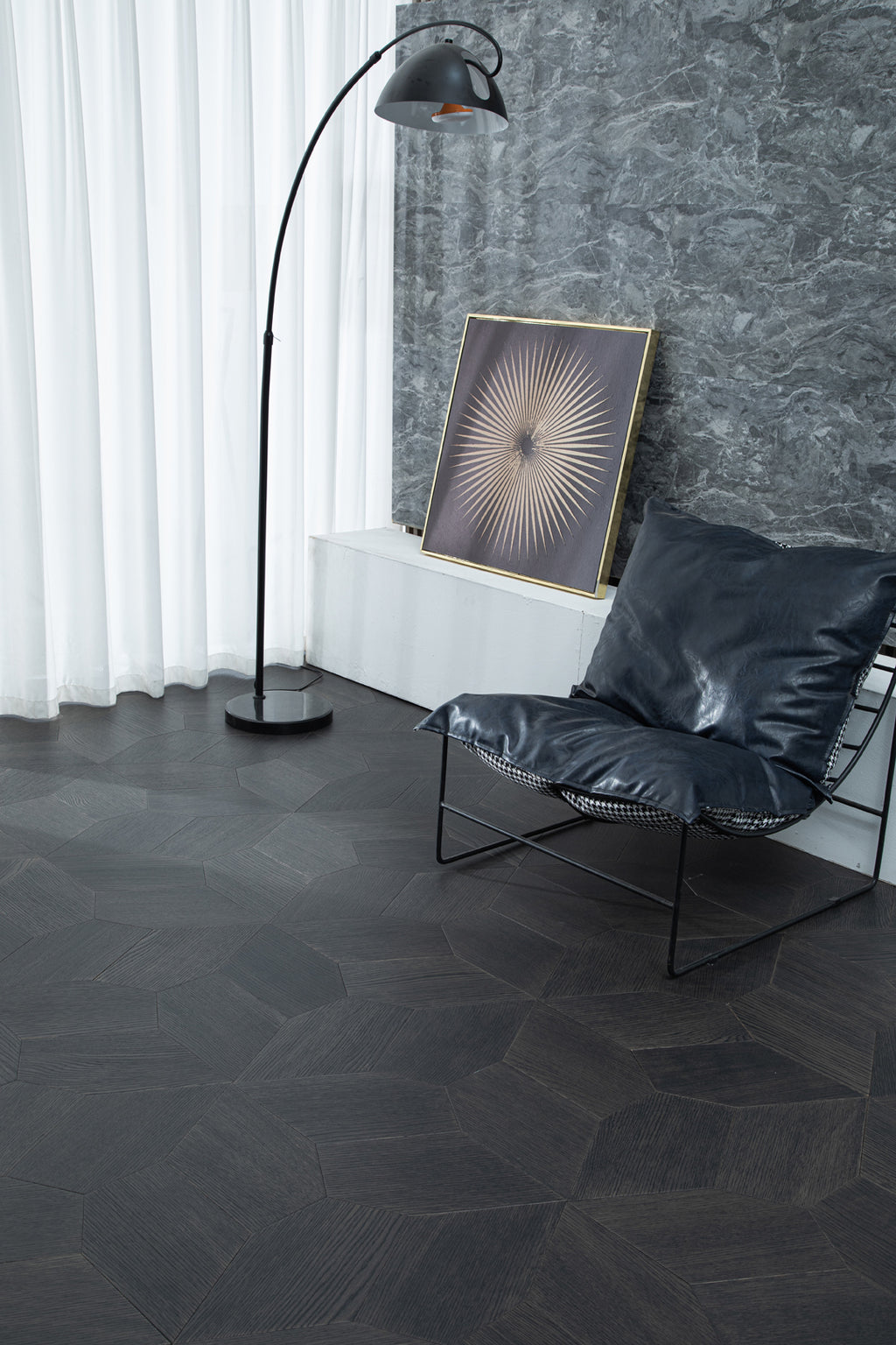 YXPX618 Charcoal Oak Irregular Polygon Mosaic Premium Parquet Flooring | Fragmented Jade Series