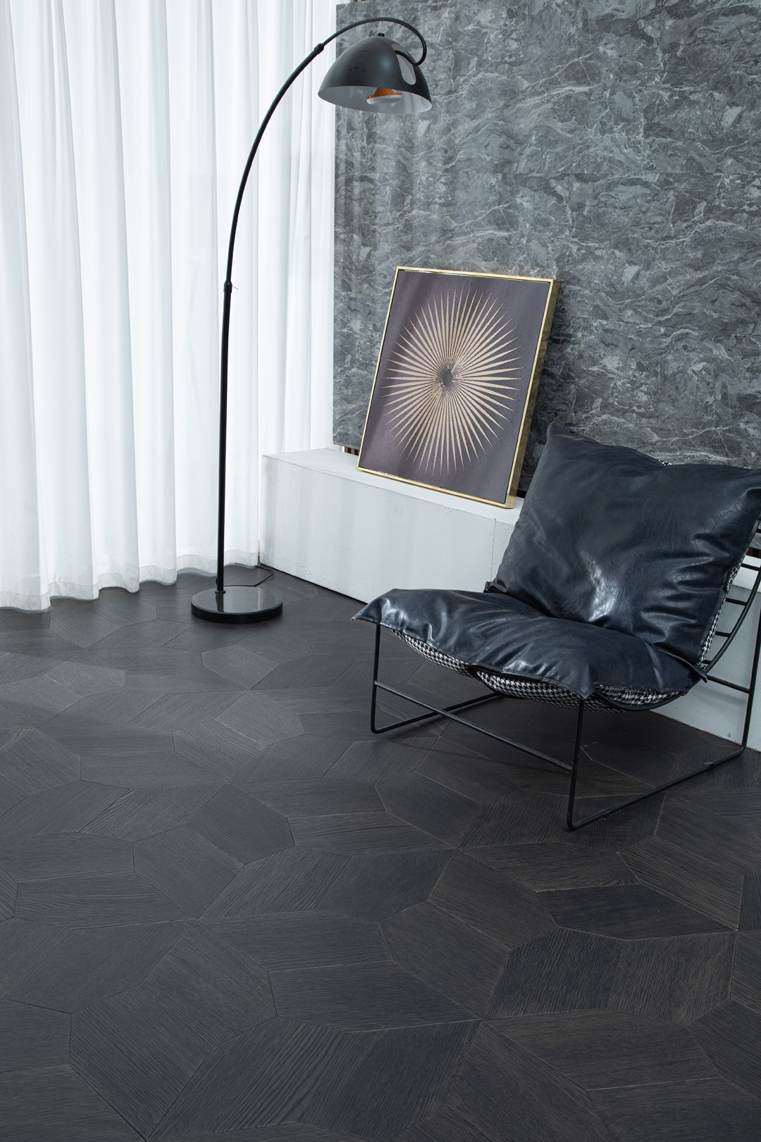 YXPX618 Charcoal Oak Irregular Polygon Mosaic Premium Parquet Flooring | Fragmented Jade Series