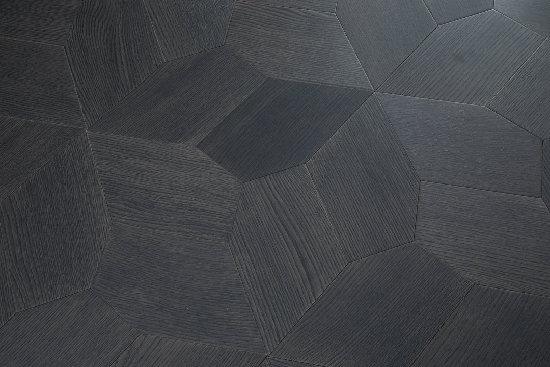YXPX618 Charcoal Oak Irregular Polygon Mosaic Premium Parquet Flooring | Fragmented Jade Series