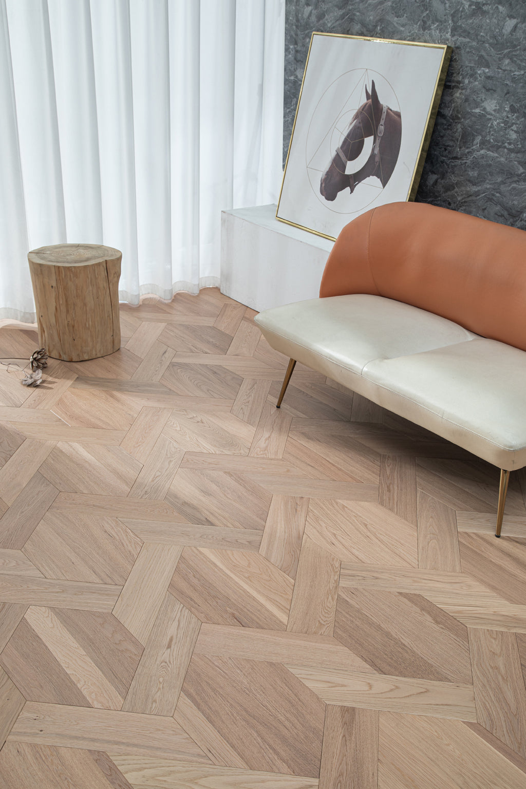 YXPX620   Natural Oak Woven Knot Pattern Oriental Modern Artistic Parquet Flooring | Chinese Knot Series